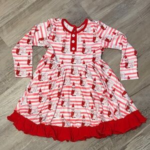 Red and White Striped Long Sleeve Dress